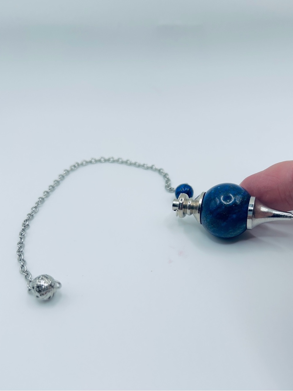 Deep lapis lazuli Blue Glass Pendulum on silver chain